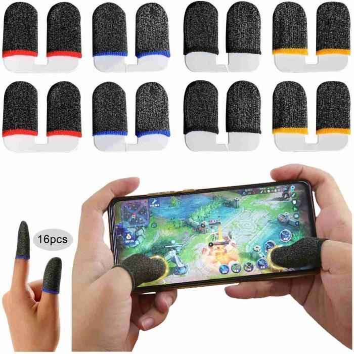 16pcs Manchon de Doigt de Contrôleurs de jeu MobilesTranspiration Respirant,Finger Gants à Doigt Écran Tactile en Fibre Jeux PUBG