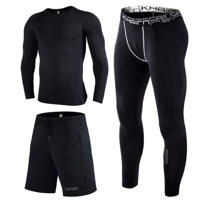 Ensemble de vêtements de sport homme 3pièces Maillot&Short&Collant Running Fitness Respirant Jogging Séchage Rapide Haute Élasticité