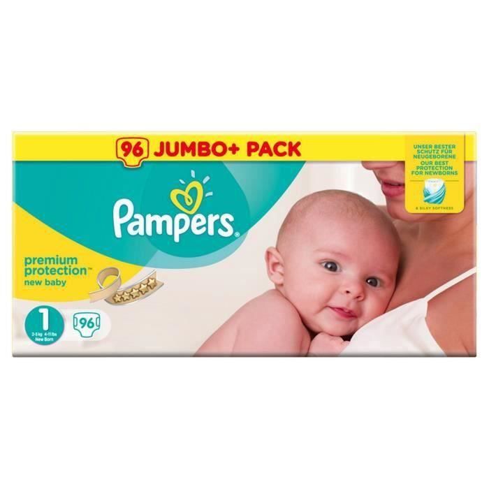 SHOT CASE - Pampers Premium Protection New Baby Taille 1 (Nouveau-Né) 2-5 kg, 96 Couches - Jumbo Pack