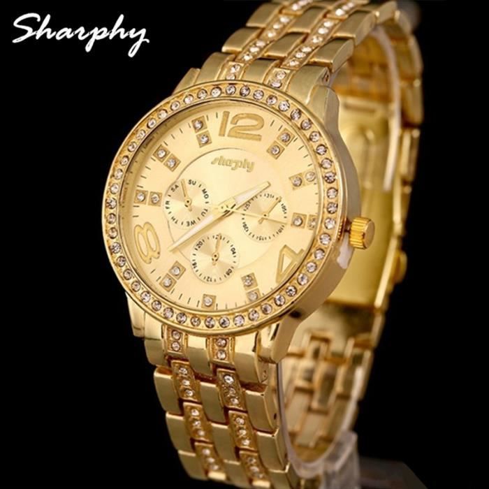 SHARPHY® Montre Femme de marque haut de Luxe Diamant bracelet or