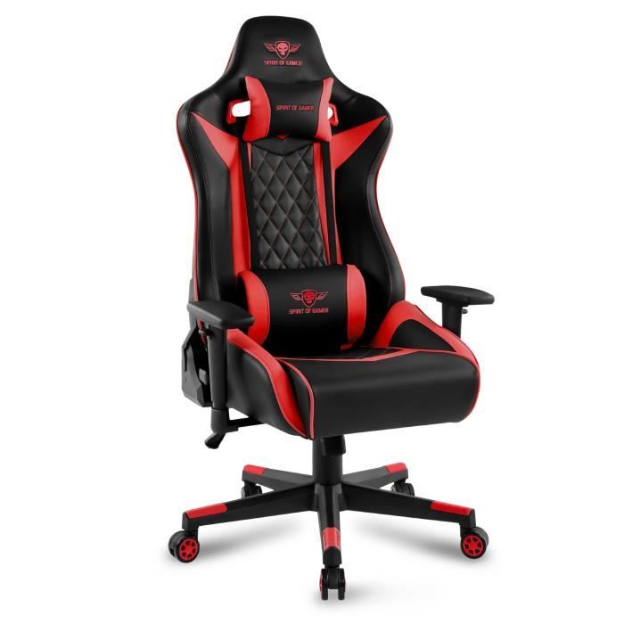 Spirit Of Gamer – CRUSADER Rouge Series – Chaise Gaming Simili Cuir Capitonné Haut de Gamme – Coussin Nuque & Lombaires –