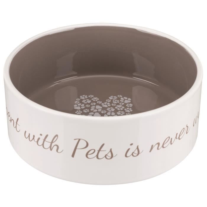 TRIXIE Écuelle céramique Pet's Home - 1,4 L - Ø 20 cm - Crème et taupe - Pour chien