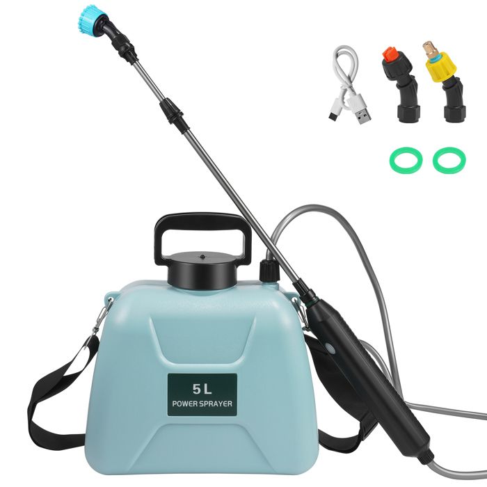 Pulvérisateur Électrique DOUBFIVSY USB Rechargeable - 3 Buses, Tuyau 5m, Barre Télescopique - Pour Jardin Et Lavage Voiture