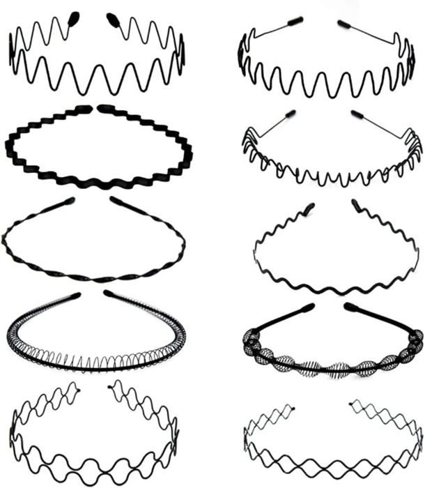 Lot De 12 Serre-Têtes En Métal Ondulé | Bandeaux Cheveux Unisexes Antidérapants, Pour Sport, Yoga, Maquillage - 8