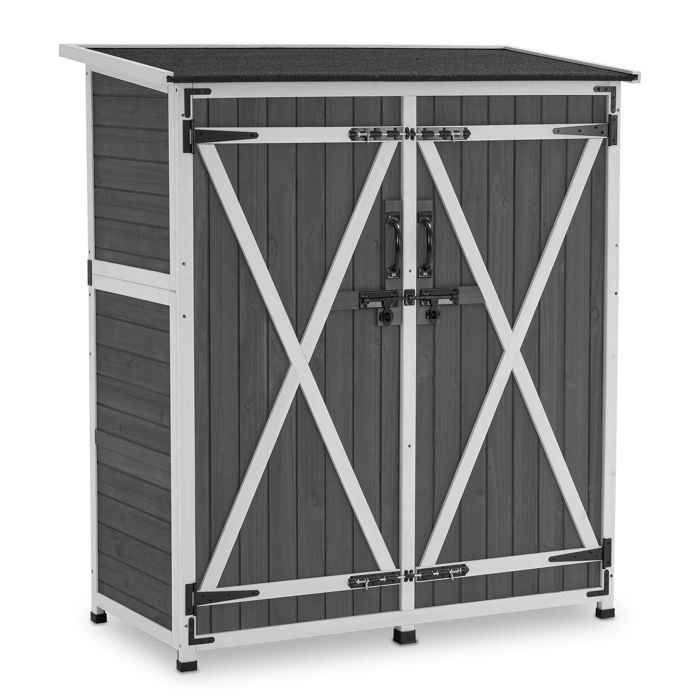 M MCombo Armoire de jardin en bois 0707EY petit abri de jardin résistant aux intempéries verrouillable pour lextérieur (gris)