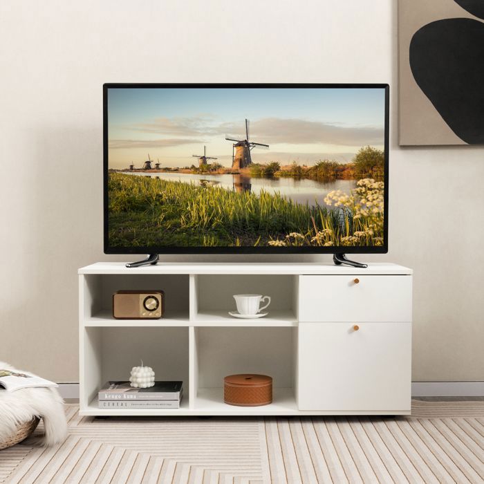 COSTWAY Meuble TV pour 49 avec 2 Tiroirs 4 Compartiements Meuble de Rangement pour Salon Chambre 108 x 39 x 50 cm