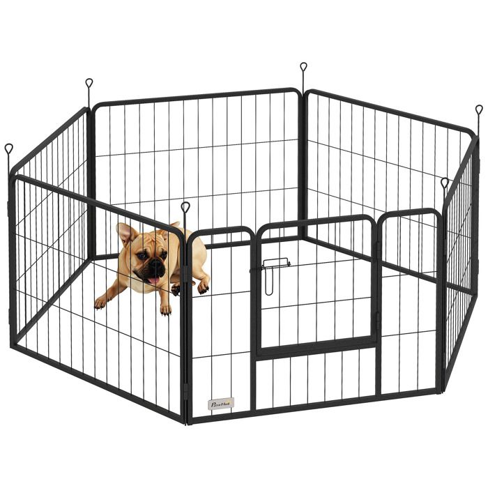 Parc pour chien - PawHut - 6 panneaux modulable pliable portable - avec porte - intérieur et extérieur - en acier - 60H cm - gris