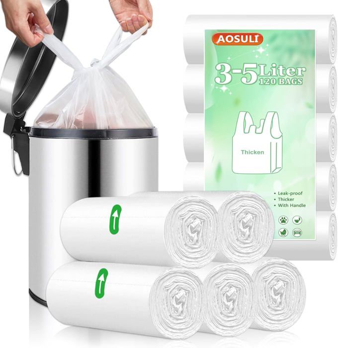 Sacs Poubelle 4 Gallons Avec Cordon – BODFPPC – Lot De 60 – Blanc Non Parfumé – Petite Taille