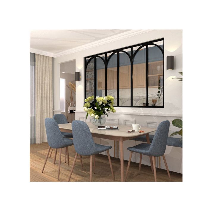 Verrière dintérieur en aluminium - 6 vitrages avec arches décoratives - Noir - 207 x 123 cm