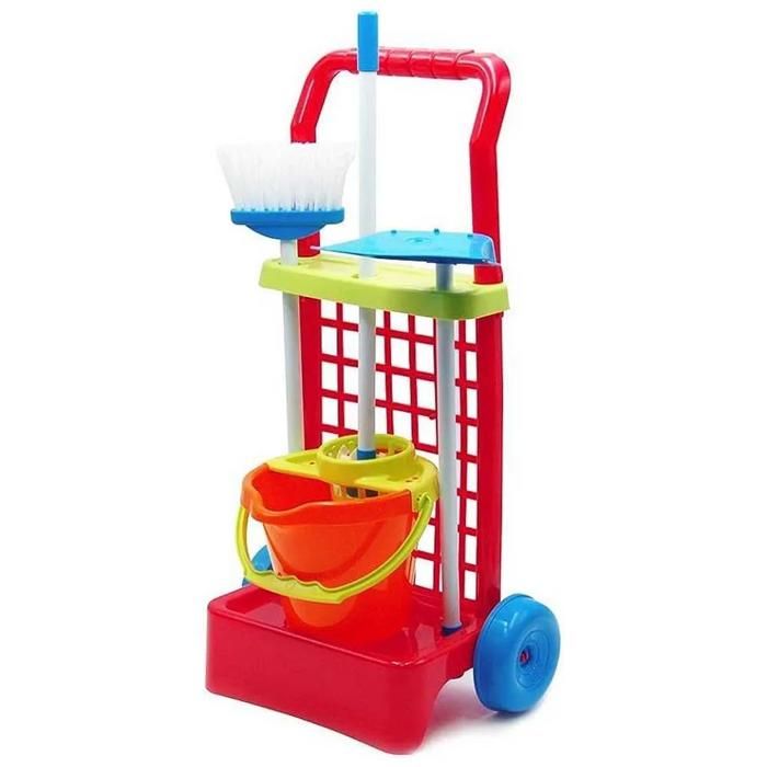 Tachan Chariot de nettoyage enfant rouge avec accessoires (balai seau) 56 x 30 x 19 cm