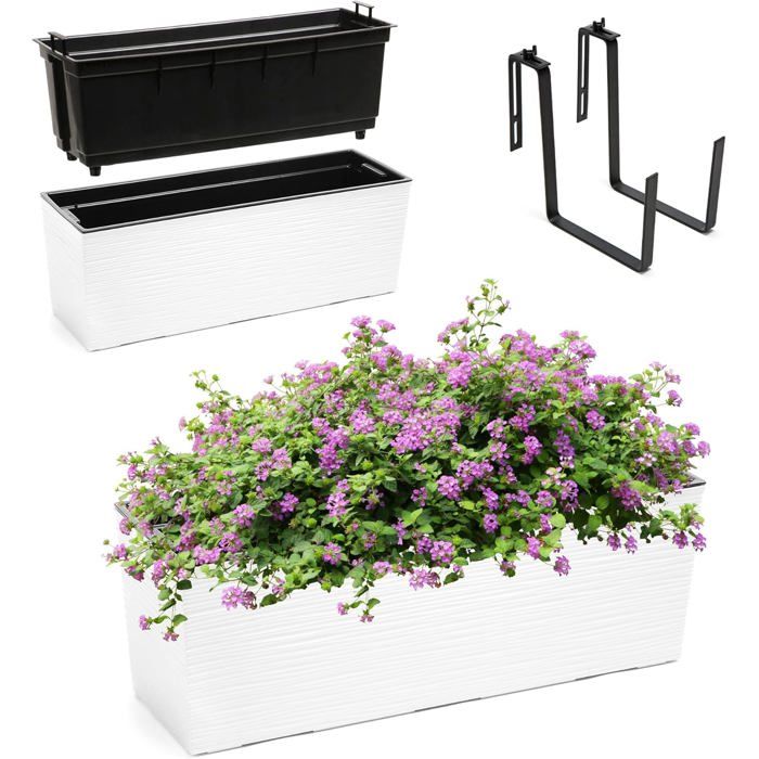 KADAX Jardinière Rectangulaire 40 Cm, Balconnière En Plastique Aspect Rotin Avec Soucoupe Pour Embellir Votre Espace Exterieur Graphite 82129644