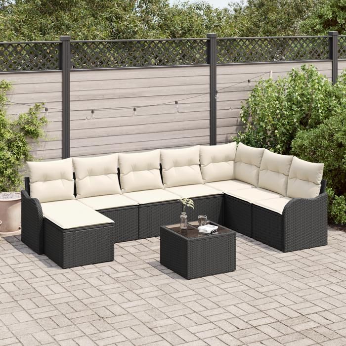 Ensemble de Canapé de Jardin 8 pièces avec Coussins Rattan Poly Marron Ensemble de Canapé de Jardin 2 places avec Coussins 3345827