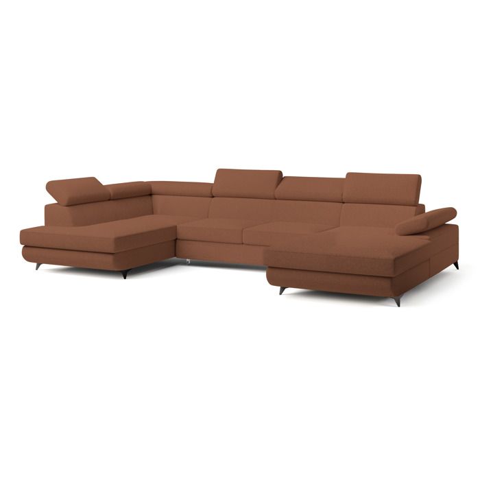 Canapé dangle RUBANO Canape Convertible - Gauche - U - 5 places - 339x190x89 cm - Tissu bouclette QUELLE 54 - Marron