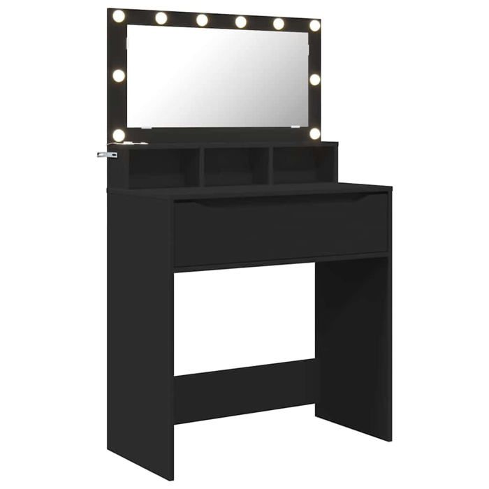 Coiffeuse moderne - vidaXL - 80x396x135 cm - Noir - Bois dingénierie - Miroir plat - Éclairage LED blanc froid
