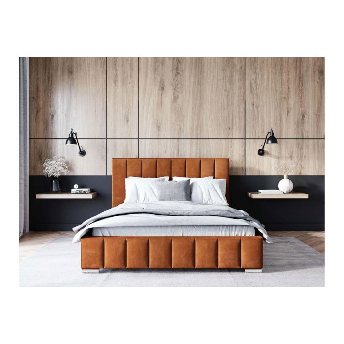 Cadre de lit avec coffre ELIA en velours - Terracotta - Dimensions du couchage : 160 x 200 cm