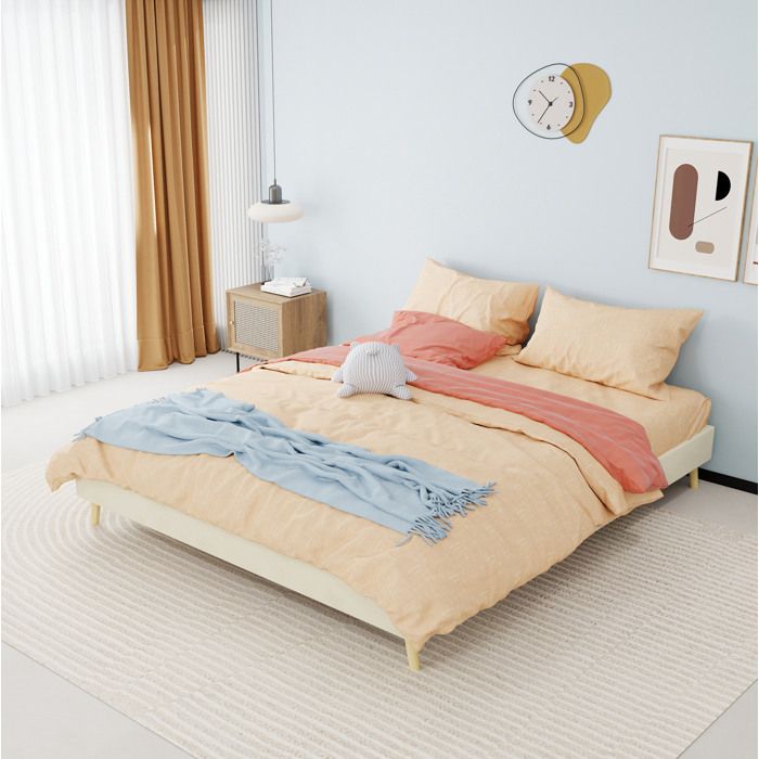 Lit cadre 160 x 200 cm EVRYAE velours beige sommier à lattes structure basse design moderne charge 400 kg
