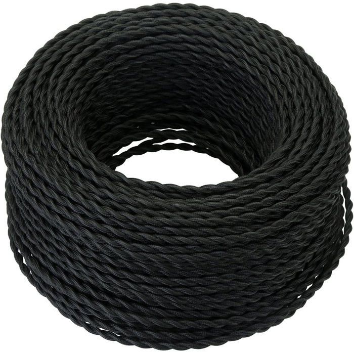 Câble électrique textile -HAWUJ- 10m rétro chanvre 2 fils noir - pour lampe DIY