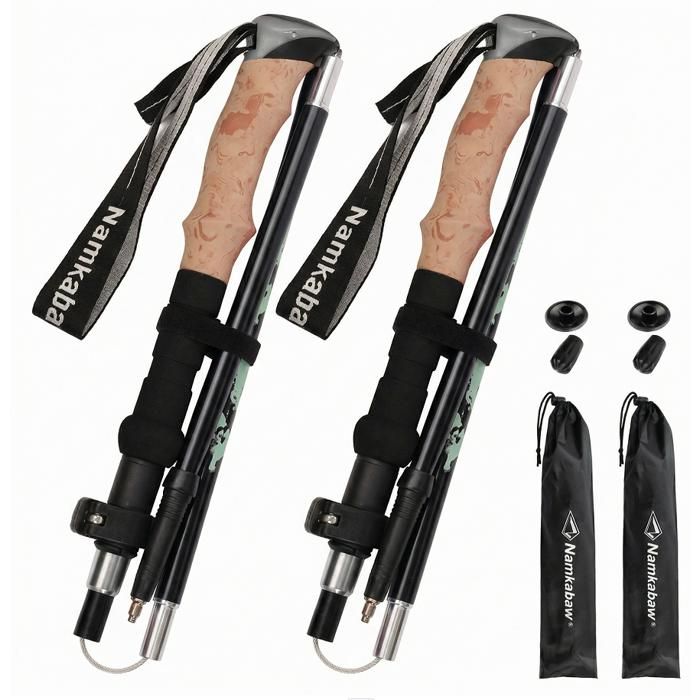 Batons de Trekking Cinq Pliable- Pliable Antidérapant et Antichoc Ultra-légers pour Alpinisme Randonnée Trekking - Noir
