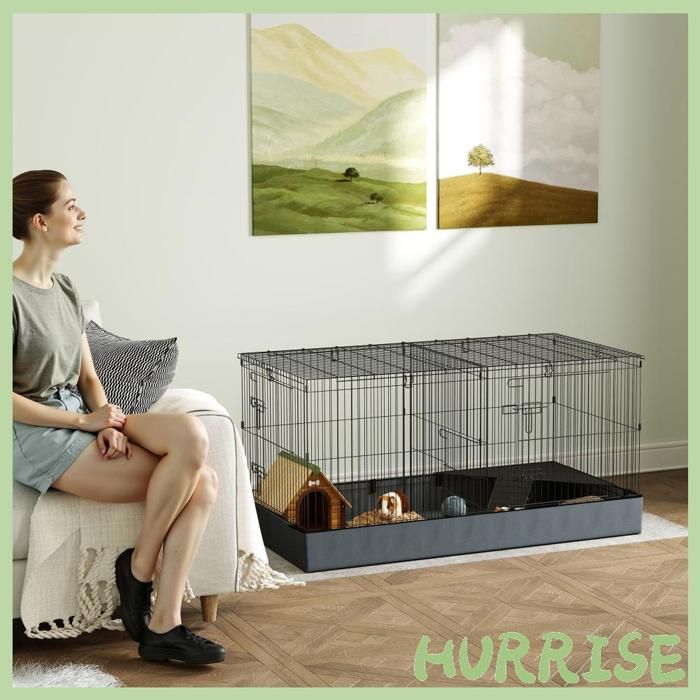 Meilleurs prix pour Cocosity Cage Pour Petits Animaux 2 En 1 Avec Dessus Amovible Enclos Lapin 2 Zones Séparées Rampe 121 X 61 X 61 Cm En Acier Noir