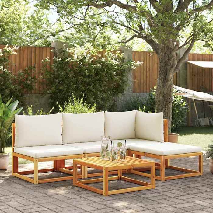 BEST HOME Canapé-Sofa moderne - Canapé de jardin sans accoudoirs avec coussins en bois dacacia et rotin FR853275