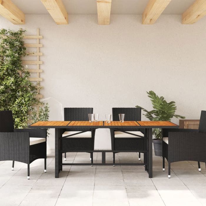 Table dextérieur Matériau durable Anti-uv et dessus en bois dacacia noir résine tressée - (190x80x75 cm) 5m73P8