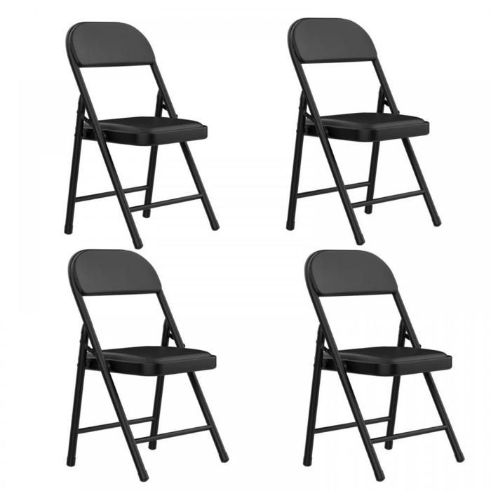 Ensemble de 4 Chaises en PU Pliantes Noir - Siège Rembourré - Chaise Ergonomique pour Camping Bureau Restaurant
