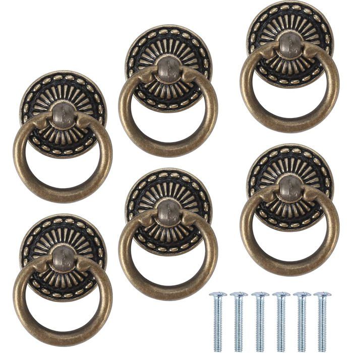 Poignées de meuble rétro - Nosheir - Style rétro bronze - Alliage de zinc durable - 6 pièces - Diamètre base 32 mm