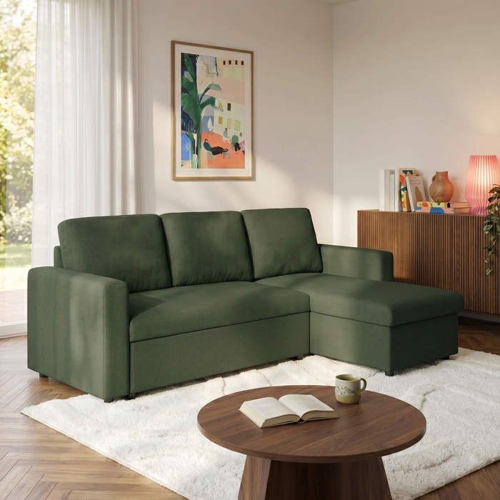 Canapé dangle convertible et réversible SPENA 4 places tissu vert Canapé dangle convertible et réversible SPENA 4 places tissu vert