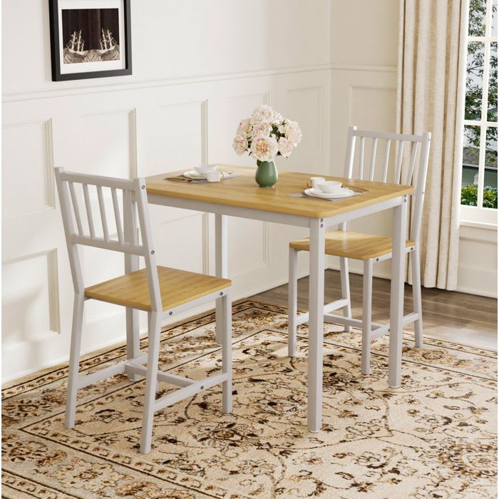 Table de salle à manger 2 personnes avec 2 chaises pour cuisine style industriel naturel et blanc 90 cm - UVRION