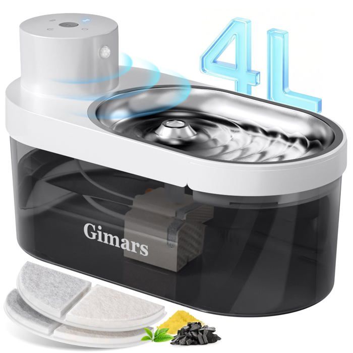 4L Fontaine Chat s Fil Fontaine à Eau pour Chat à Pile avec Détecteur de Mouvement - Batterie 5000mAh Distributeu FONTAINE A EAU