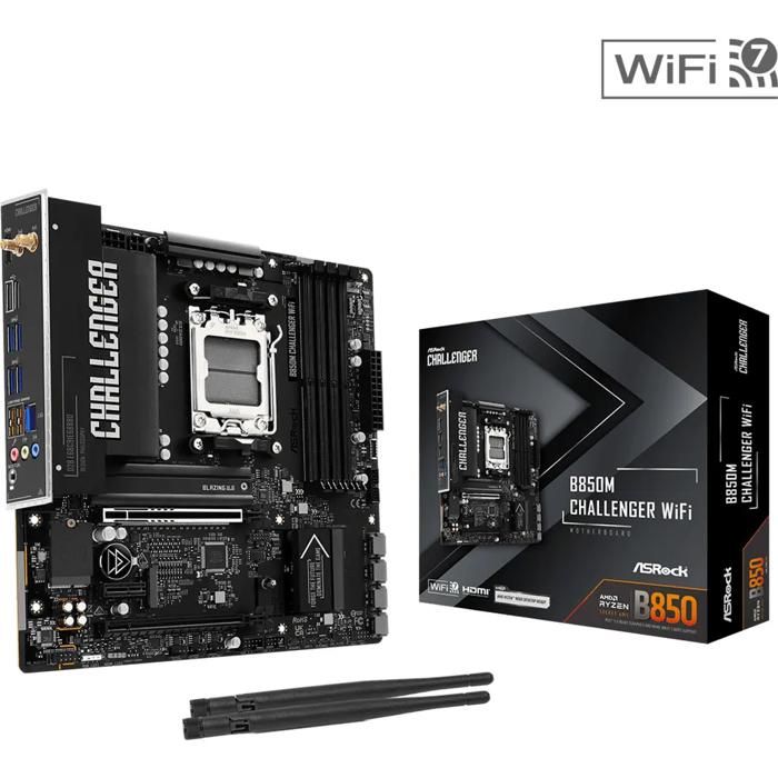 Carte mère AsRock B850M Challenger AMD B850 AM5 DDR5 Micro ATX WiFi PCIe 5.0 - vue 3