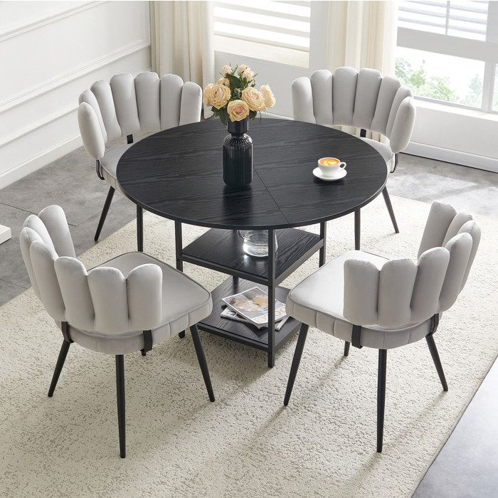 Modenuit ensemble table à manger ronde 107 cm avec 4 chaises gris clair 2 étagères style industriel