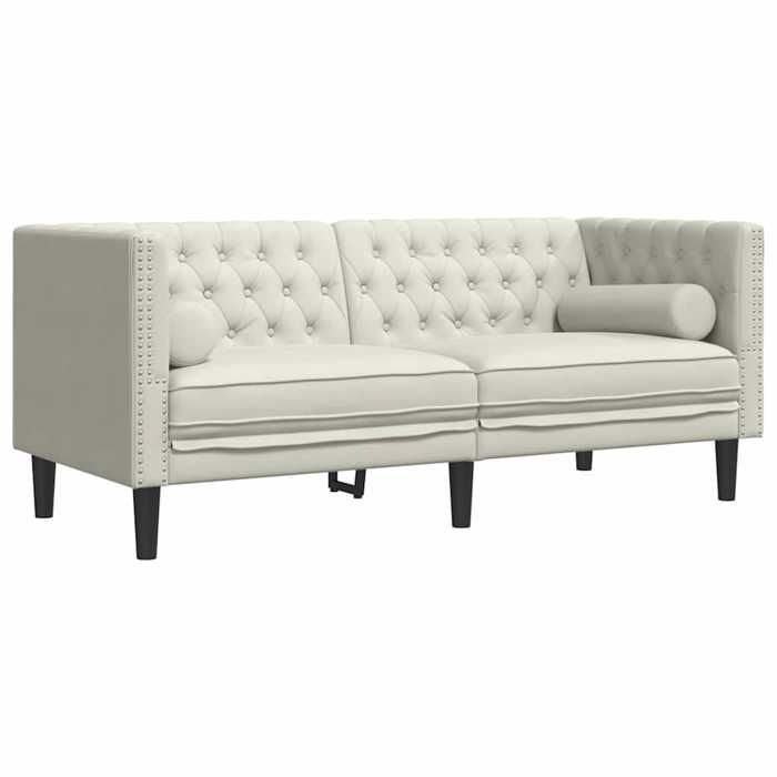 Luxe&Mode Canapé Chesterfield avec traversins 2 places crème velours 2 ans garantie LV10441
