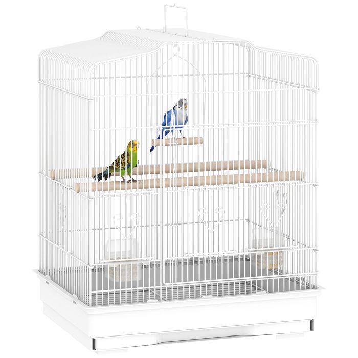 Grande Cage à Oiseaux en Métal Blanche avec Perchoirs et Mangeoires 46 5x36x59 cm T1005-01-09083