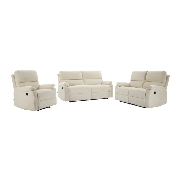 Canapés 3 places 2 places et fauteuil relax électrique en velours côtelé beige LUNANO
