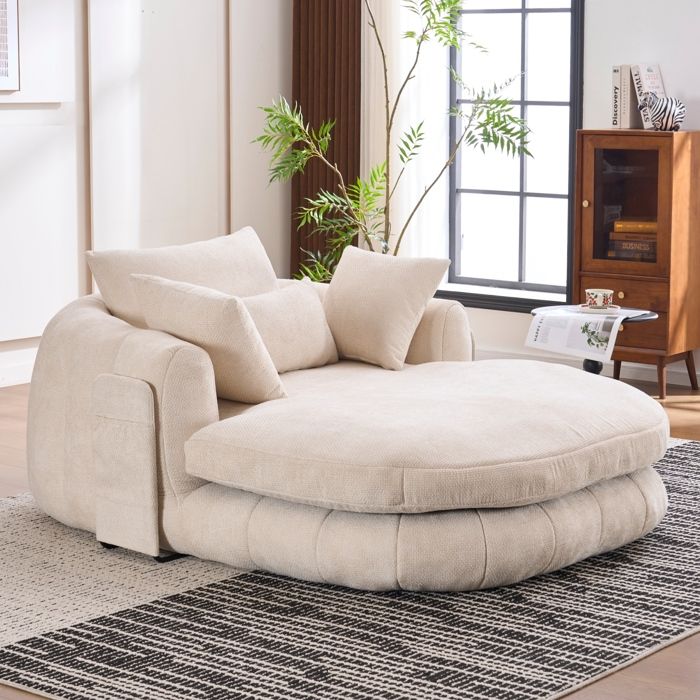 Méridienne d’intérieur AESVAR en chenille beige assise profonde 1 place sans montage 1844 x 1448 cm