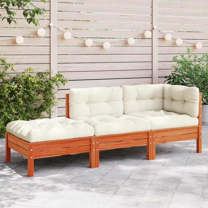 Brun Canapé de jardin avec coussins et repose-pied 3 places - Siège de balcon LV67693