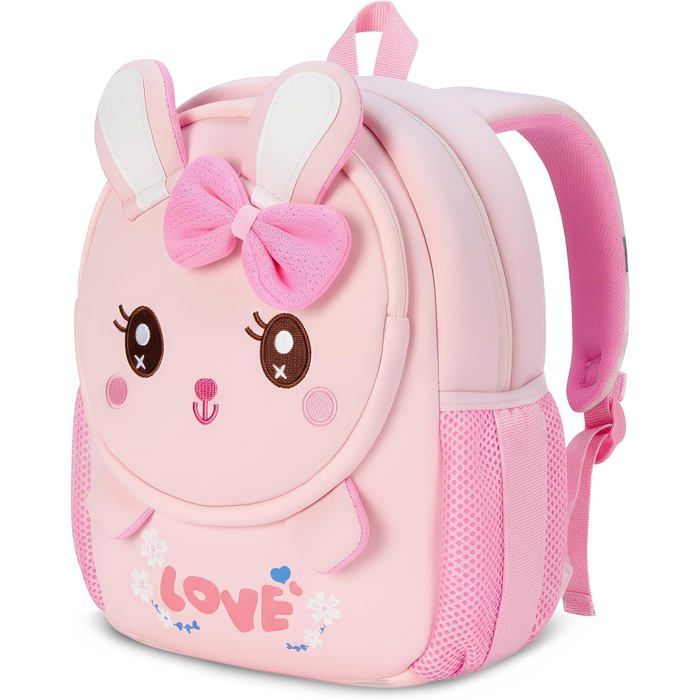 Sac à dos enfant rose lapin en néoprène - Sangle anti-perte amovible - Bretelles rembourrées - Dos respirant