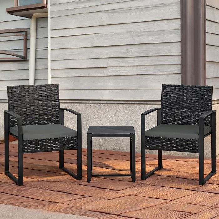 Ensemble de Jardin 2 Places avec Table et Coussin - Résine Tressée Acier Noir - Noir Acier 58 x 55 x 76 cm Ref DUWPH1