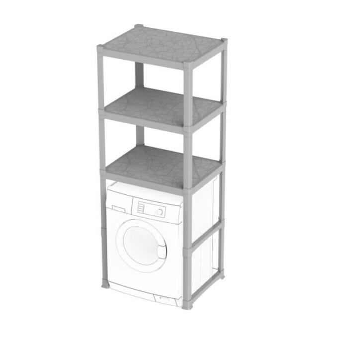 armoire de salle de bain - etagère modulable dessus de machine à laver - gris - h 184 cm - jusqu'à 180kg de charge