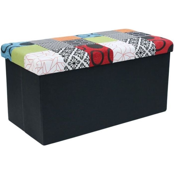 coffre banc pliable patchwork - ac-déco - multicolore - tissu - carton/papier - contemporain/design