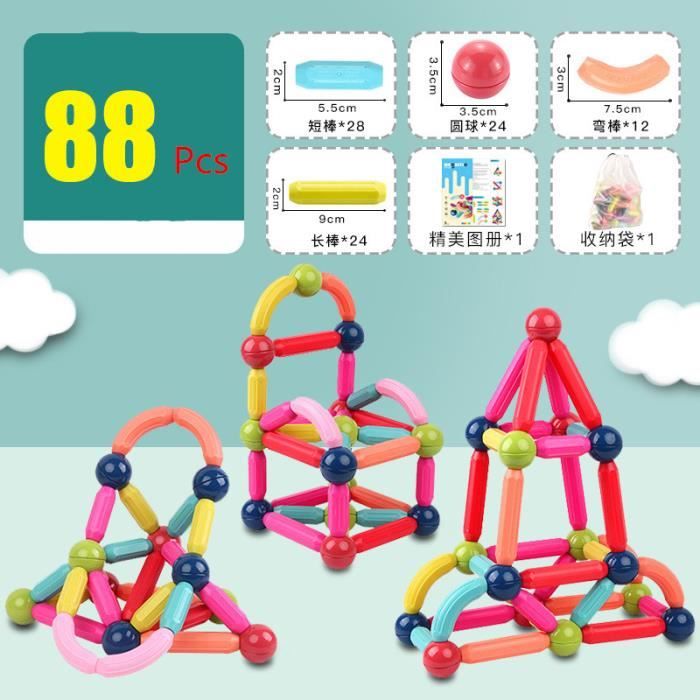 Jeu De Construction Magnétique ROUSKY - 42 Pièces Colorées - Blocs, Barres, Boules - Jouet éducatif 3 Ans Et +