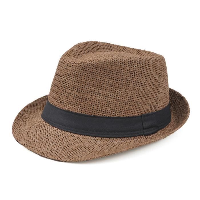 Chapeau De Paille Crochet TININNA - Casquette De Soleil - Visière Plage - Protection UV - Taille Unique Homme - Khaki