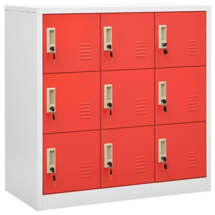 anself armoire de bureau metallique armoire à casiers métal avec 9 casiers gris clair et rouge 90x45x92,5 cm acier