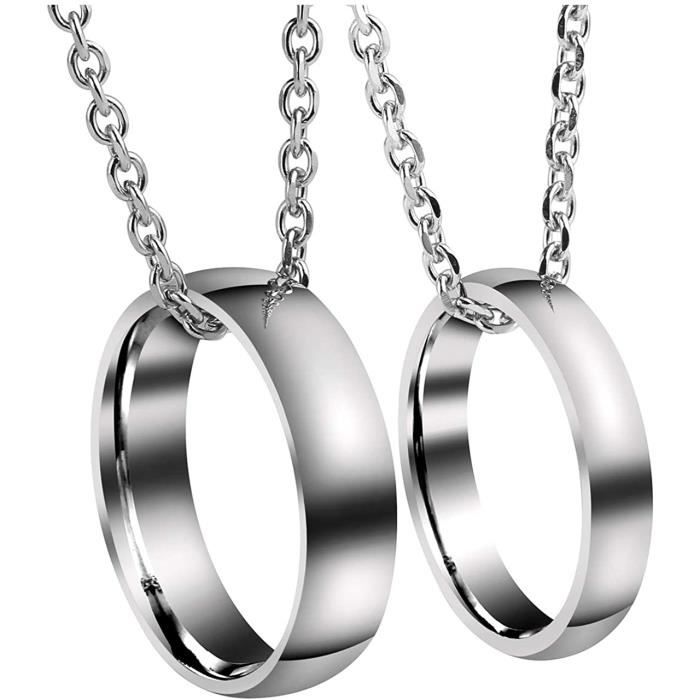 2PCS Collier Couple Pendentif Bague Gravure Personnalis e Acier