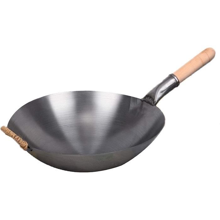 Wok en fonte, wok antiadhésif traditionnel fait à la main, marmite à gaz  rouillée avec poignée en bois amovible, fond arrondi [541] - Cdiscount  Maison