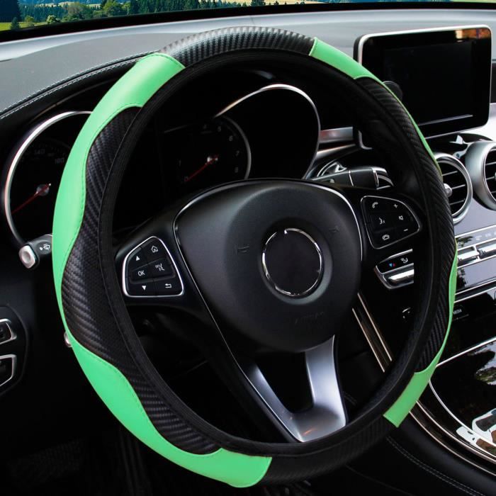 Vert - Juste de volant de voiture coordonnante respirante, cuir PU, housses  de direction, 37-38.5cm, décorati