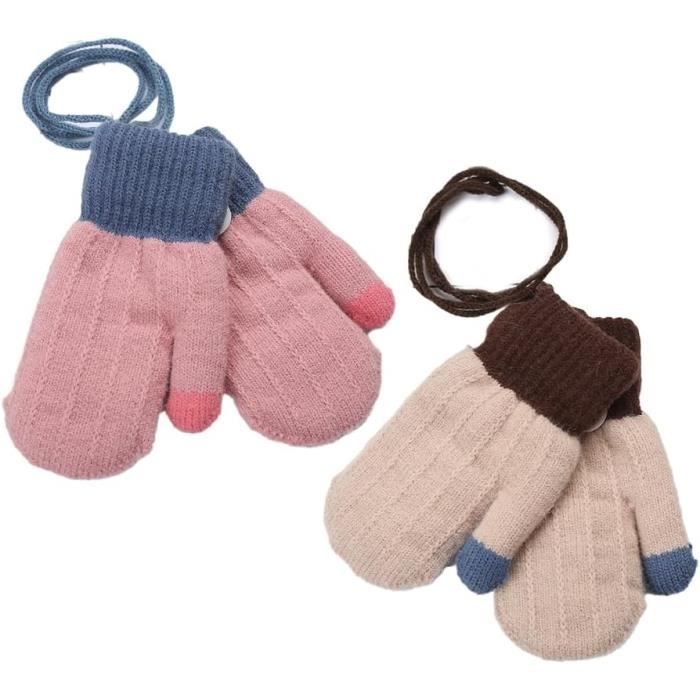 Gants b b 2 Paire Moufle Enfant Tricot Gants Epais avec Corde