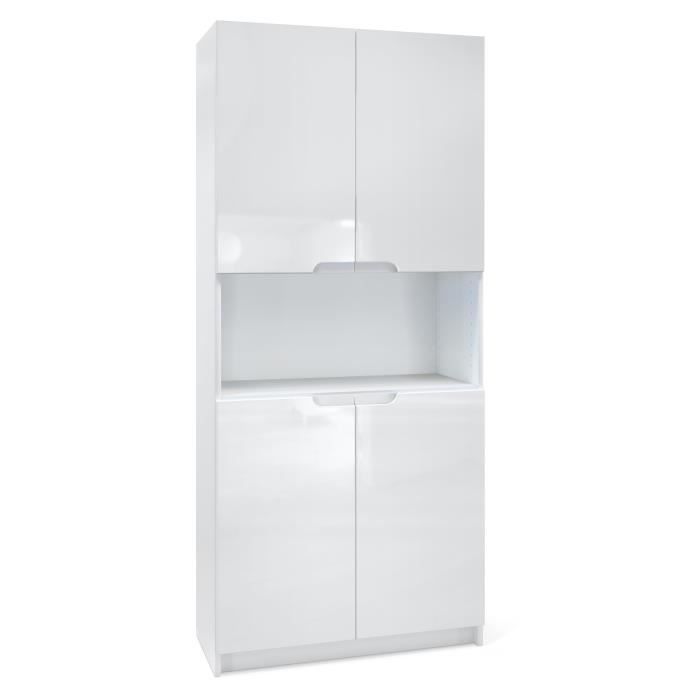 vladon armoire de bureau rangement logan v2- corps en blanc mat - façades en blanc haute brillance