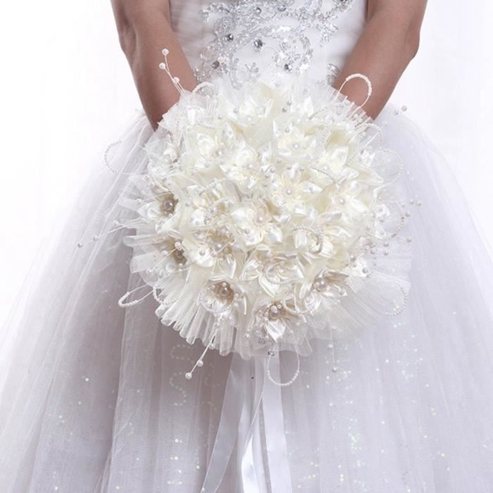 Xiton Blanc Bouquet mari/ée en Soie Artificielle Bouquet de Fleurs Beau Mariage avec des Fleurs Bouquet avec Ruban